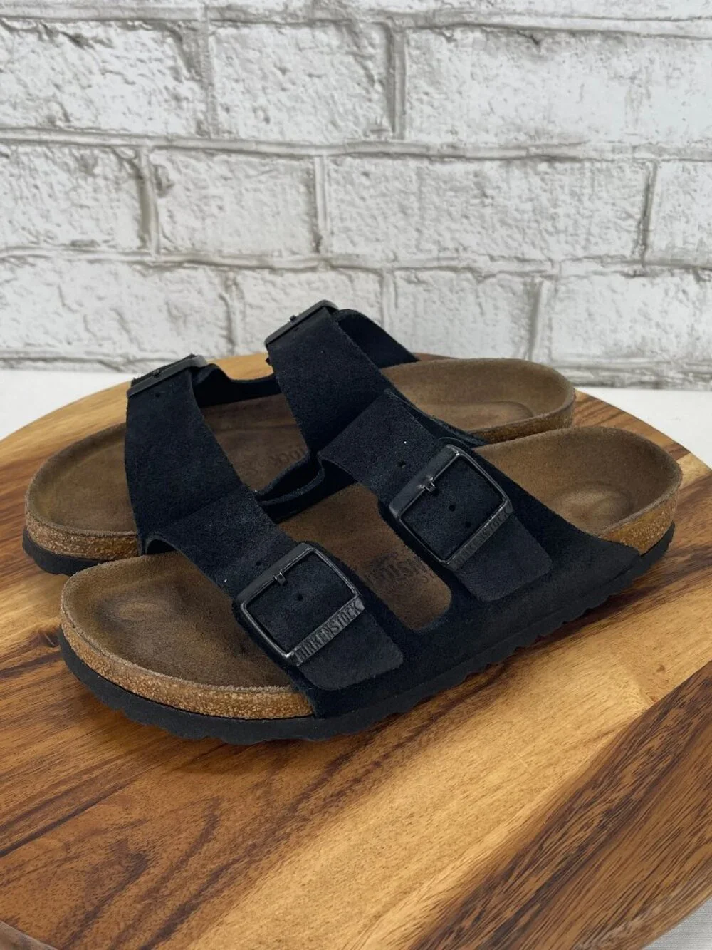 Birkenstock Arizona Womens 8/39 Narrow Black Suede Adjustable 2 Strap Sandals